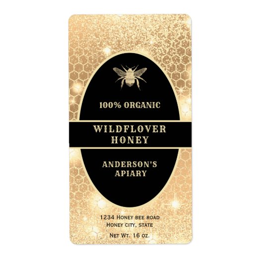 Etiket van honingbijen met een modern goudhoningbi (Voorkant)