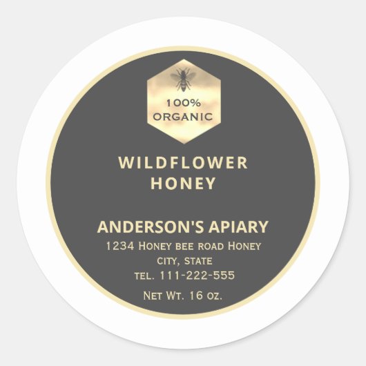 Etiket van honingbijen met een modern goudhoningbi (Voorkant)