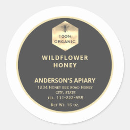 Etiket van honingbijen met een modern goudhoningbi