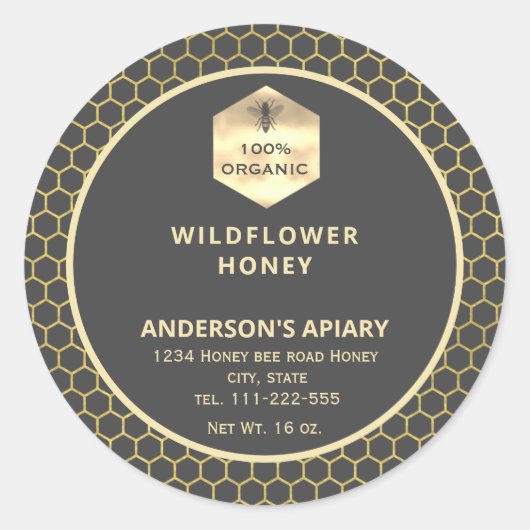 Etiket van honingbijen met een modern goudhoningbi (Voorkant)