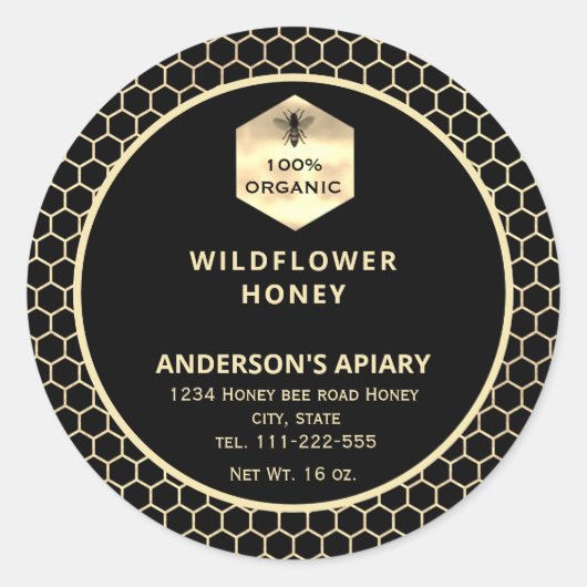 Etiket van honingbijen met een modern goudhoningbi (Voorkant)