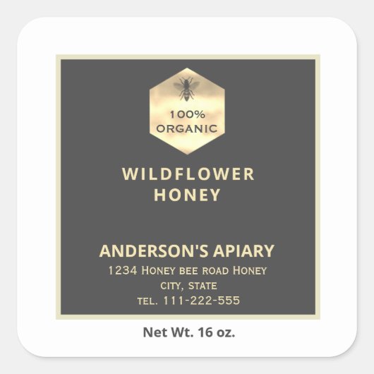 Etiket van honingbijen met een modern goudhoningbi (Voorkant)