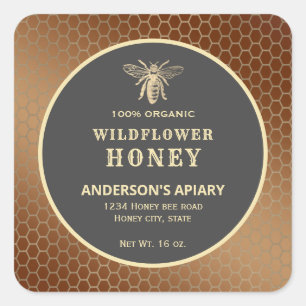 Etiket van honingbijen met een modern goudhoningbi