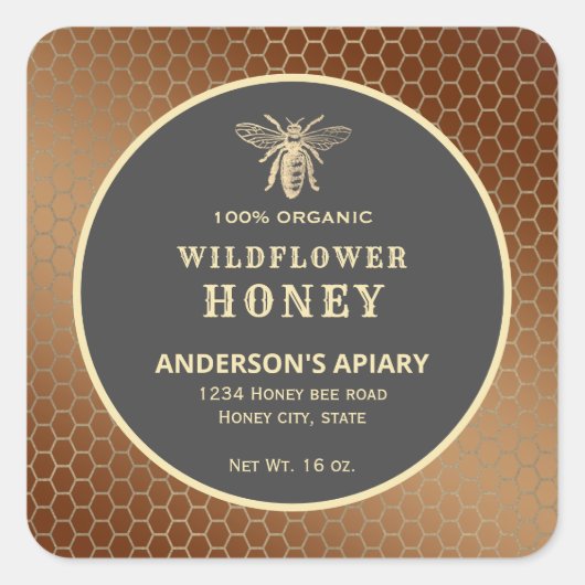 Etiket van honingbijen met een modern goudhoningbi (Voorkant)