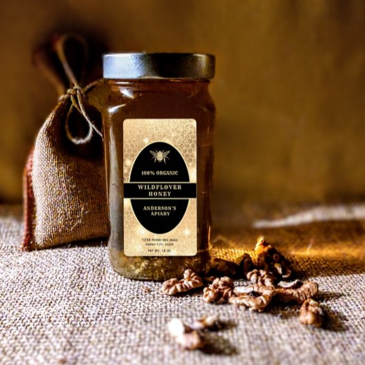 Etiket van honingbijen met een modern goudhoningbi