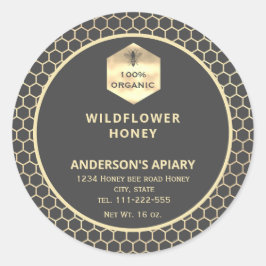 Etiket van honingbijen met een modern goudhoningbi