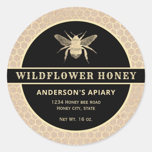 Etiket van honingbijen met een moderne goudkraft (Voorkant)