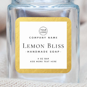 Etiket vierkant faux gouden rand wit product etike