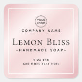 Etiket vierkant roze satijn wit grensproduct (Voorkant)