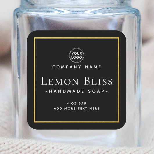 Etiket vierkant zwart faux goud met dunne rand