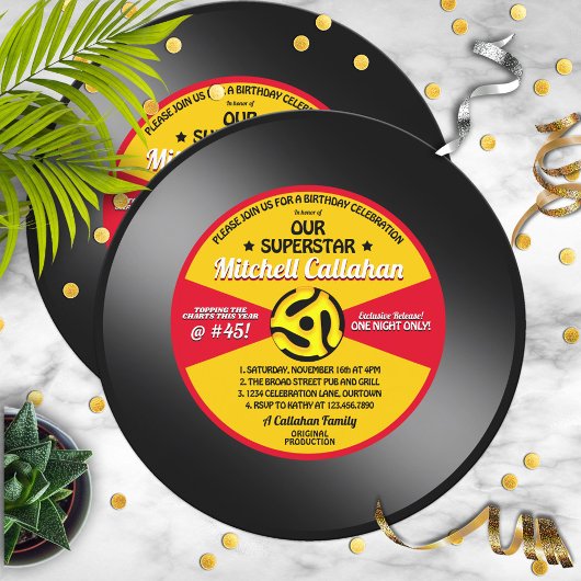  etiket Vinyl 45 Record Birthday Party Kaart