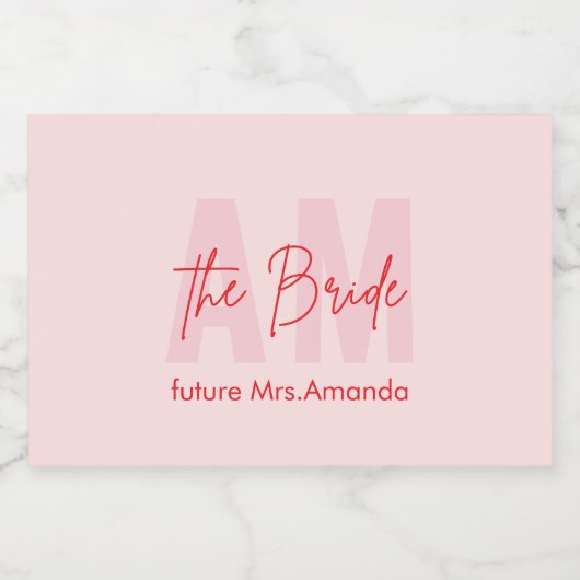 Etiket voor aangepaste bruidswijn | Roze Monogram (Enkel label)