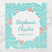 Etiket voor Aquamarine en Coral Wedding Wine (Enkel label)