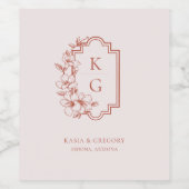 Etiket voor botanische rest Monogram bruiloft Wijn (Enkel label)