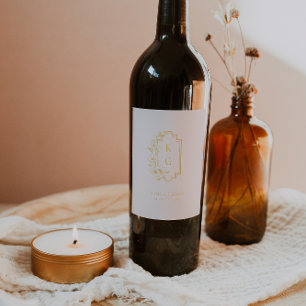 Etiket voor botanische rest Monogram bruiloft Wijn