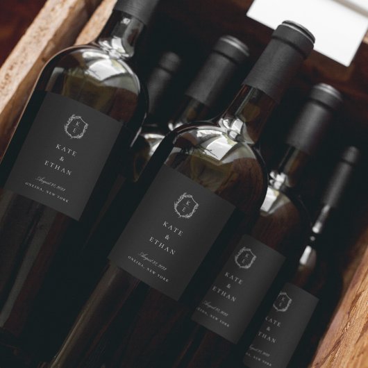 Etiket voor botanische rest Monogram bruiloft Wijn