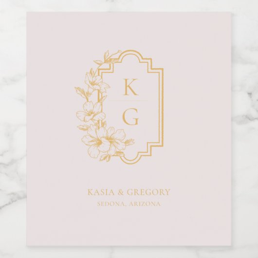 Etiket voor botanische rest Monogram bruiloft Wijn (Enkel label)