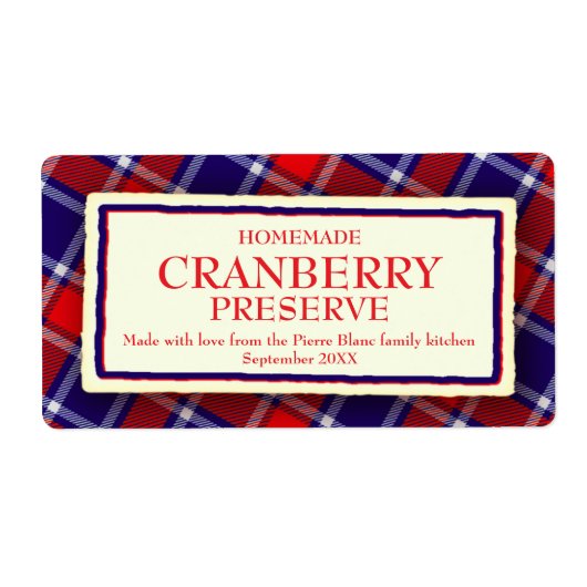 Etiket voor conservenjam met tartan (Voorkant)