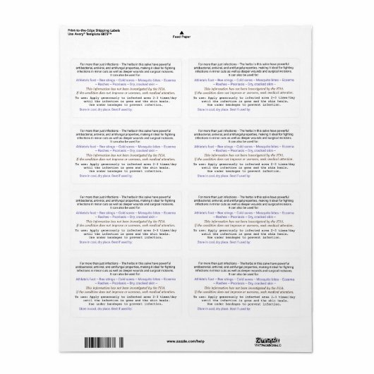 Etiket voor de achterkant van de zoute pot. (Full Sheet)