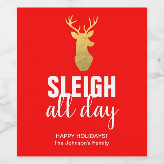 Etiket voor de hele dag op kerstwijn | Rood en gou (Enkel label)