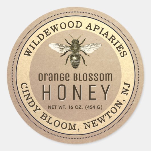 Etiket voor de honingbijen Kraft en Sepia Honey Ja (Voorkant)