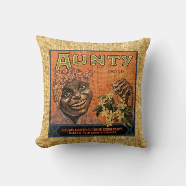  Etiket voor fruit Aunty en Smokey Jim's Kussen (Voorkant)