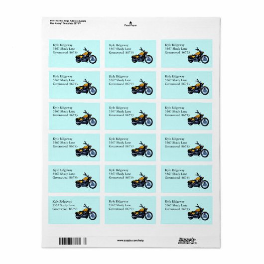 Etiket voor gele motorfiets (Full Sheet)