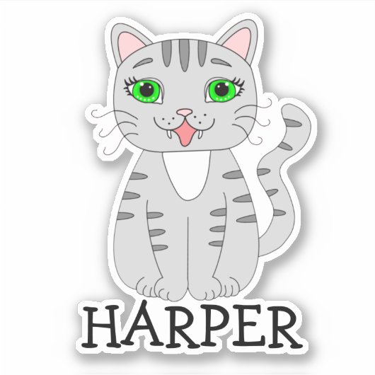 Etiket voor gepersonaliseerde grijze katten sticker (Voorkant)