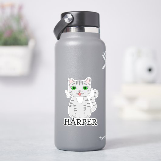 Etiket voor gepersonaliseerde grijze katten sticker (HydroFlask)