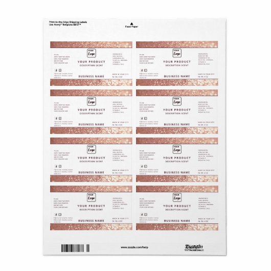 Etiket voor goudglitter voor professioneel roos (Full Sheet)