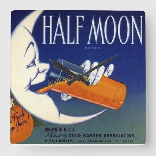 Etiket voor halve maan Sinaasappels Vierkante Klok (Voorkant)