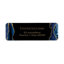Etiket voor het blauwe en goudwitte retouradres