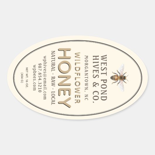 Etiket voor honing van ovaal Queenline met bijen 1 (Voorkant)