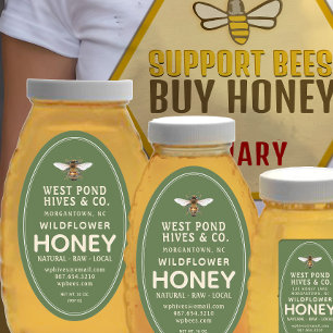 Etiket voor honing van ovaal Queenline met bijen 1