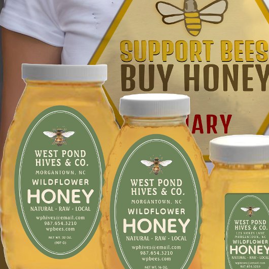 Etiket voor honing van ovaal Queenline met bijen 1