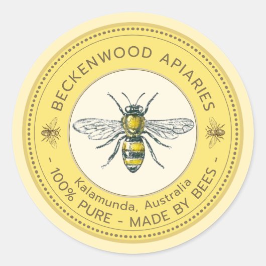 Etiket voor honingbijen Gele bijenhouder Apiary (Voorkant)