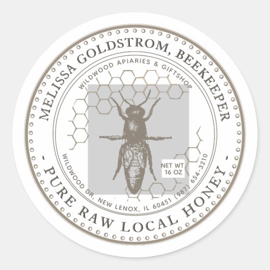 Etiket voor koningin-bijenhoning met honingraat (Voorkant)