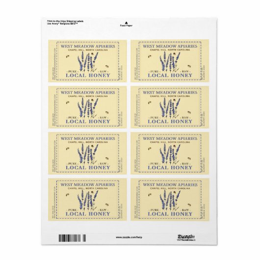 Etiket voor lavendel en bijen gebroken rand (Full Sheet)