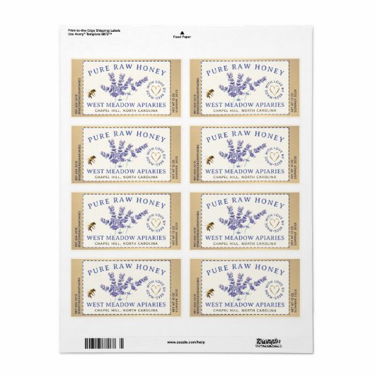 Etiket voor lavendel en bijen gebroken rand (Full Sheet)