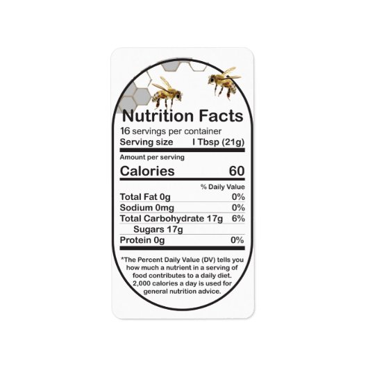 Etiket voor Mini Oval Honeybees Nutrition Facts (Voorkant)