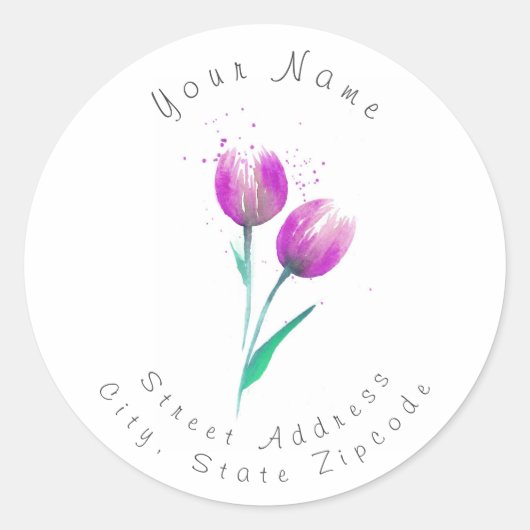 Etiket voor Paarse Waterverf Tulpen (Voorkant)
