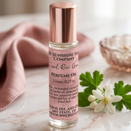 Etiket voor parfumrollerflesjes met namaak roze fo