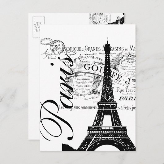 Etiket  voor Parijs en Eiffel Tower Briefkaart (Voorkant / Achterkant)