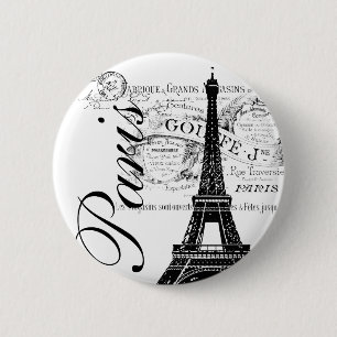 Etiket  voor Parijs en Eiffel Tower Ronde Button 5,7 Cm