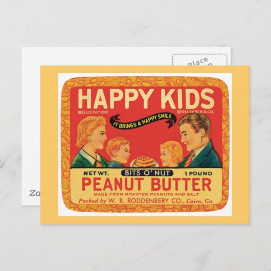 Etiket voor  pindakaas voor voedingsproducten briefkaart (Voorkant / Achterkant)