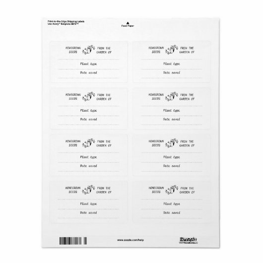 Etiket voor Plant voor tuinzaaigoed (Full Sheet)
