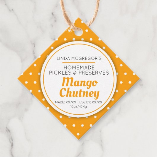 Etiket voor pot met mango chutney sinaasappeljam p (Voorkant)