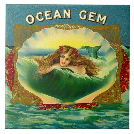 Etiket voor sigaren op basis van Ocean Gem mermaid Tegeltje (Voorkant)