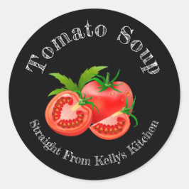 Etiket voor thuis geblancheerde tomatensoep in pot