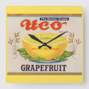 Etiket voor Uco-merk Grapefruits uit 1930 Vierkante Klok